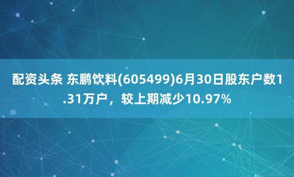 配资头条 东鹏饮料(605499)6月30日股东户数1.31万户，较上期减少10.97%